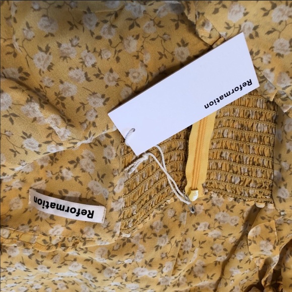 NWT REFORMATION Christine Yellow Mini Dress - Picture 5 of 7